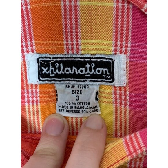 Vintage 90s Xhilaration Pink & Yellow Plaid Cotton Overalls Juniors Size 3 - Picture 4 of 5